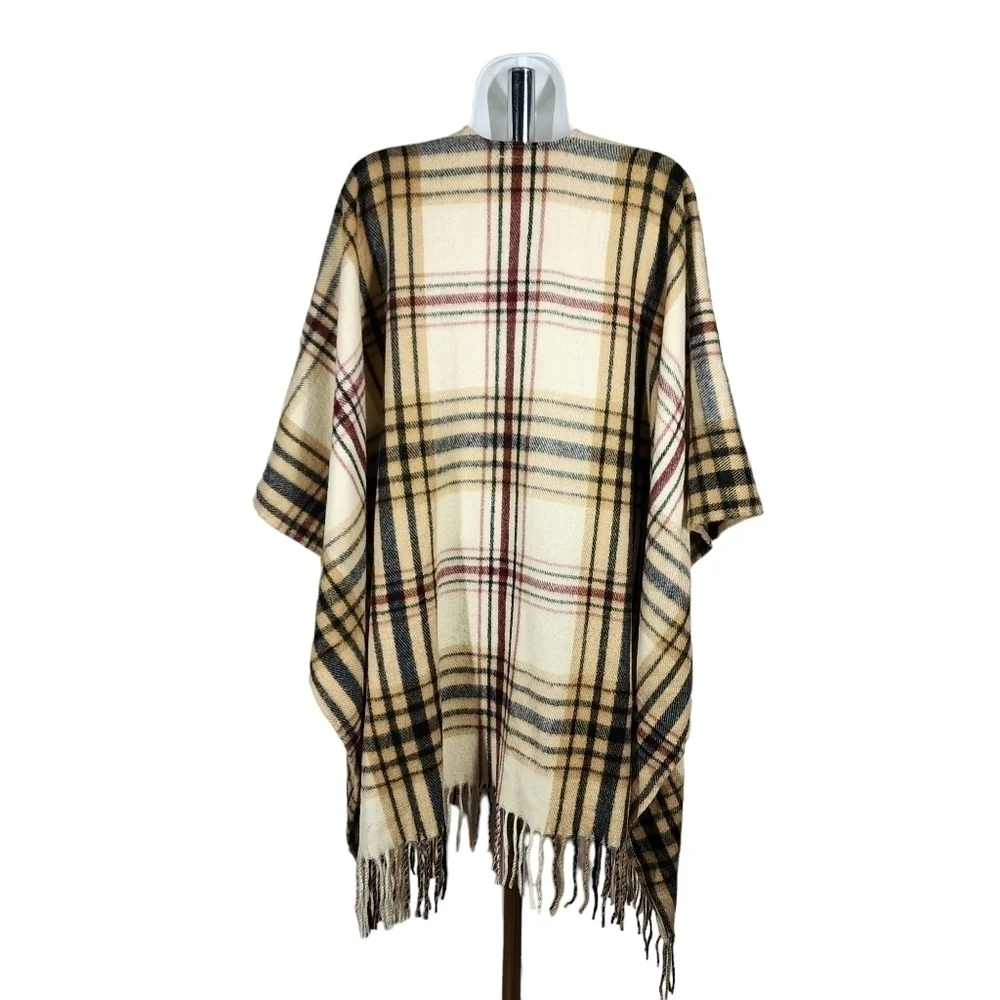 WOOLRICH FRINGED PLAID PONCHO